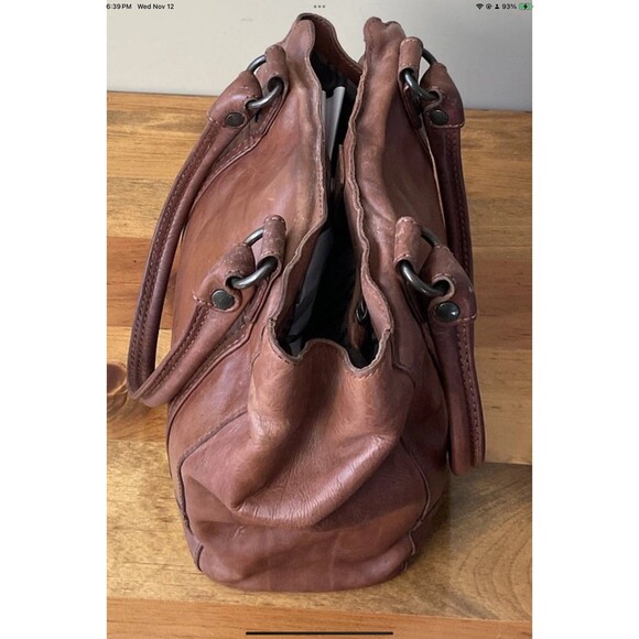 Frye Melissa Leather Satchel Tote Bag Brown Cognac Distressed Style Medium - Picture 9 of 12